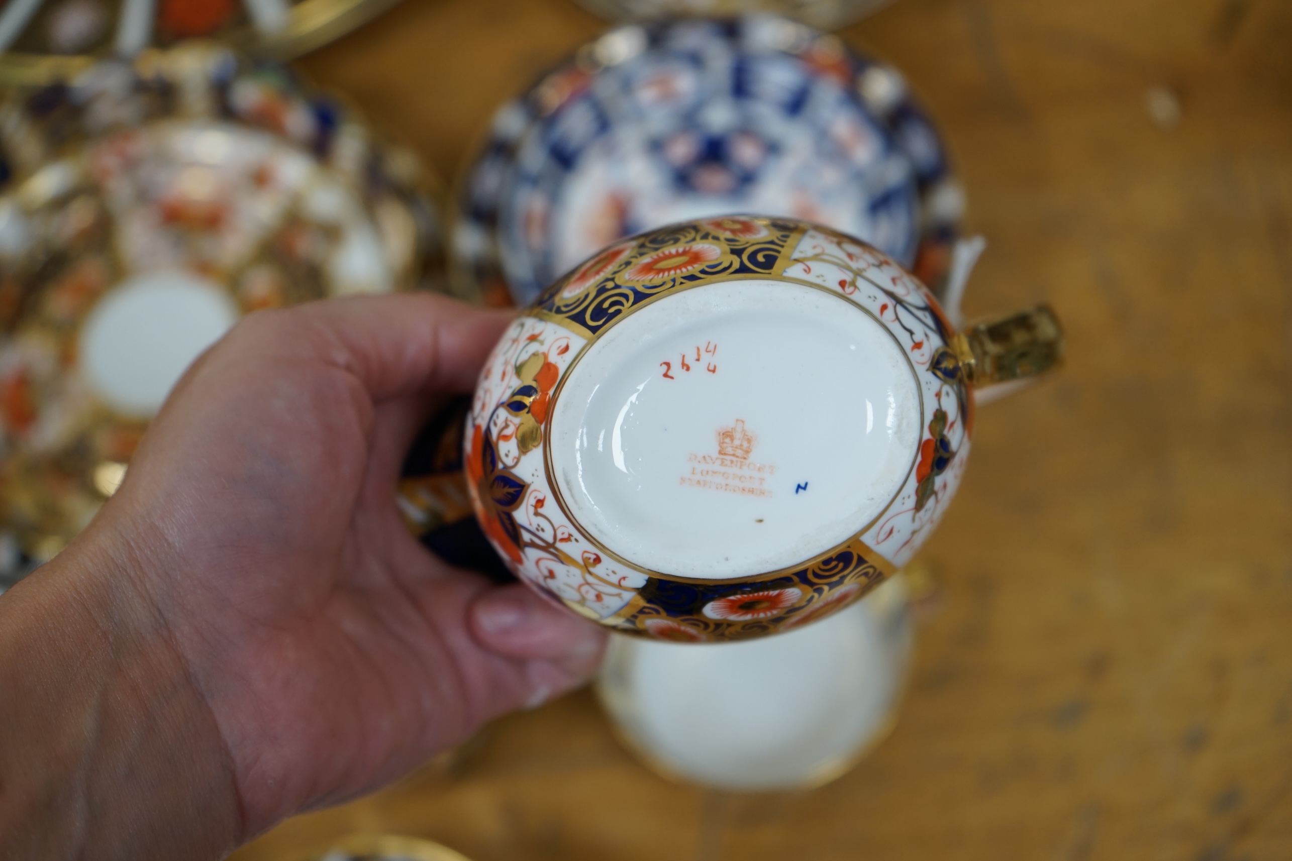 A collection of mostly Royal Crown Derby and Davenport Imari pattern teawares. Condition - good